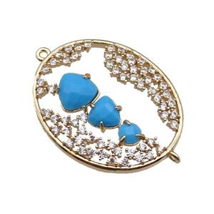copper oval connector pave blue Cat Eye Crystal, gold plated, approx 27-33mm