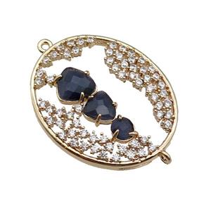 copper oval connector pave inkblue Cat Eye Crystal, gold plated, approx 27-33mm