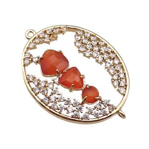 copper oval connector pave orange Cat Eye Crystal, gold plated, approx 27-33mm