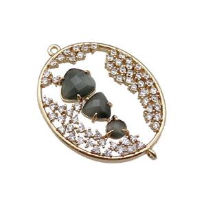copper oval connector pave gray Cat Eye Crystal, gold plated, approx 27-33mm