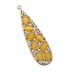 copper teardrop pendant pave yellow Cat Eye Crystal, gold plated, approx 14-48mm