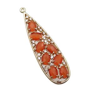 copper teardrop pendant pave orange Cat Eye Crystal, gold plated, approx 14-48mm