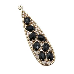 copper teardrop pendant pave black Cat Eye Crystal, gold plated, approx 14-48mm