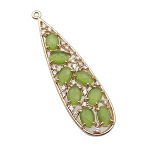 copper teardrop pendant pave olive Cat Eye Crystal, gold plated, approx 14-48mm