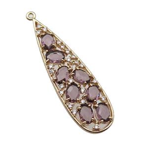 copper teardrop pendant pave purple Cat Eye Crystal, gold plated, approx 14-48mm