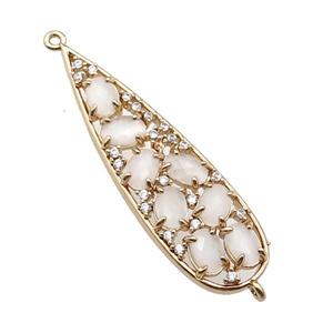 copper teardrop connector pave white Cat Eye Crystal, gold plated, approx 14-48mm