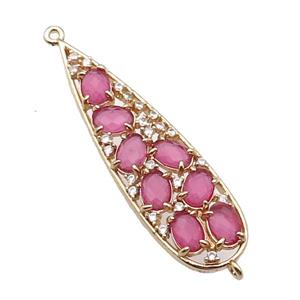 copper teardrop connector pave hotpink Cat Eye Crystal, gold plated, approx 14-48mm