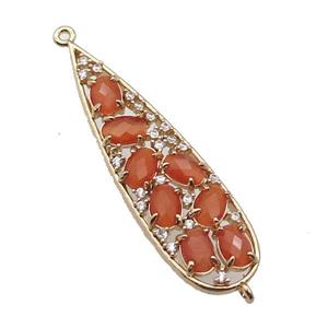 copper teardrop connector pave orange Cat Eye Crystal, gold plated, approx 14-48mm