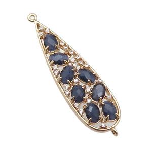 copper teardrop connector pave inkblue Cat Eye Crystal, gold plated, approx 14-48mm