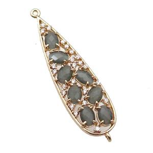 copper teardrop connector pave gray Cat Eye Crystal, gold plated, approx 14-48mm