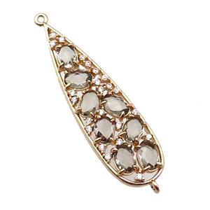 copper teardrop connector pave smoky Cat Eye Crystal, gold plated, approx 14-48mm