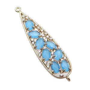 copper teardrop connector pave blue Cat Eye Crystal, gold plated, approx 14-48mm