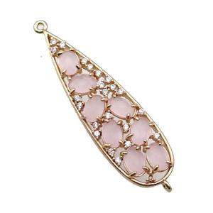 copper teardrop connector pave pink Cat Eye Crystal, gold plated, approx 14-48mm