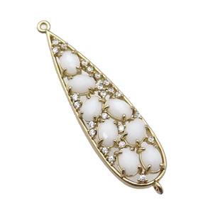 copper teardrop connector pave white Cat Eye Crystal, gold plated, approx 14-48mm