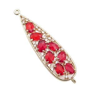copper teardrop connector pave ruby Cat Eye Crystal, gold plated, approx 14-48mm