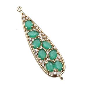 copper teardrop connector pave green Cat Eye Crystal, gold plated, approx 14-48mm