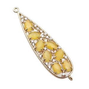 copper teardrop connector pave yellow Cat Eye Crystal, gold plated, approx 14-48mm