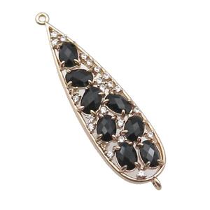 copper teardrop connector pave black Cat Eye Crystal, gold plated, approx 14-48mm