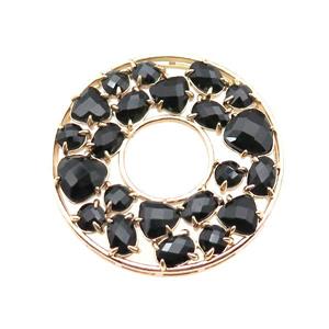 copper donut pendant pave black Cat Eye Crystal, gold plated, approx 38mm dia