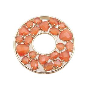copper donut pendant pave orange Cat Eye Crystal, gold plated, approx 38mm dia