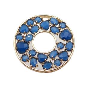copper donut pendant pave blue Cat Eye Crystal, gold plated, approx 38mm dia