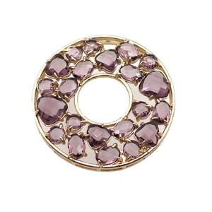 copper donut pendant pave purple Cat Eye Crystal, gold plated, approx 38mm dia