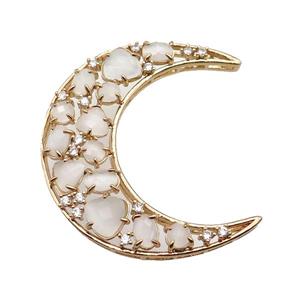 copper Moon pendant pave white Cat Eye Crystal, gold plated, approx 45-50mm