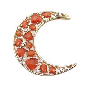 copper Moon pendant pave orange Cat Eye Crystal, gold plated, approx 45-50mm