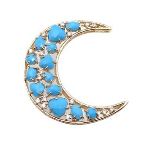 copper Moon pendant pave turq.blue Cat Eye Crystal, gold plated, approx 45-50mm