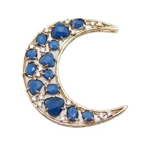 copper Moon pendant pave blue Cat Eye Crystal, gold plated, approx 45-50mm