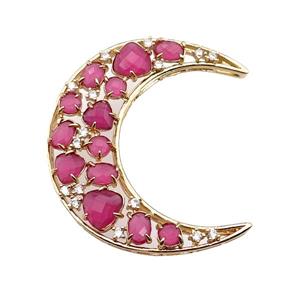 copper Moon pendant pave hotpink Cat Eye Crystal, gold plated, approx 45-50mm