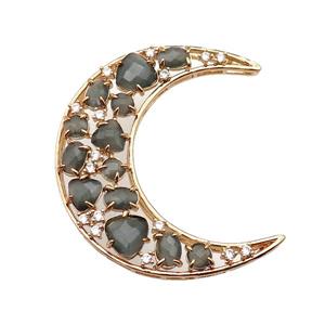 copper Moon pendant pave gray Cat Eye Crystal, gold plated, approx 45-50mm