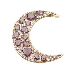 copper Moon pendant pave purple Cat Eye Crystal, gold plated, approx 45-50mm