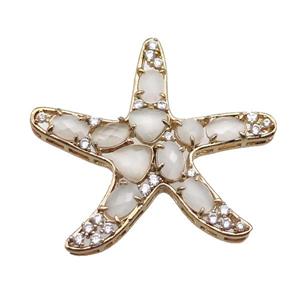 copper Star pendant pave white Cat Eye Crystal, gold plated, approx 40mm