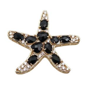 copper Star pendant pave black Cat Eye Crystal, gold plated, approx 40mm