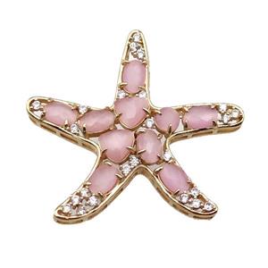 copper Star pendant pave pink Cat Eye Crystal, gold plated, approx 40mm