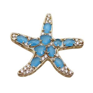 copper Star pendant pave blue Cat Eye Crystal, gold plated, approx 40mm