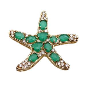 copper Star pendant pave green Cat Eye Crystal, gold plated, approx 40mm