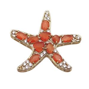 copper Star pendant pave orange Cat Eye Crystal, gold plated, approx 40mm
