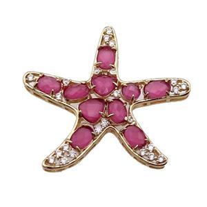 copper Star pendant pave hotpink Cat Eye Crystal, gold plated, approx 40mm