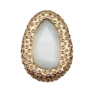 copper oval beads pave white Cat Eye Crystal, gold plated, approx 31-46mm