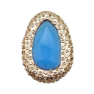 copper oval beads pave skyblue Cat Eye Crystal, gold plated, approx 31-46mm