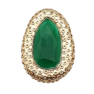 copper oval beads pave green Cat Eye Crystal, gold plated, approx 31-46mm