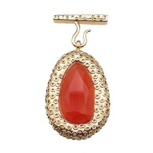 copper oval pendant pave orange Cat Eye Crystal, gold plated, approx 30-45mm, 20-27mm