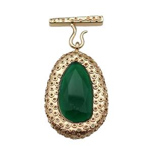 copper oval pendant pave green Cat Eye Crystal, gold plated, approx 30-45mm, 20-27mm