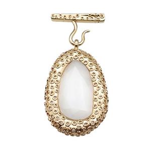 copper oval pendant pave white Cat Eye Crystal, gold plated, approx 30-45mm, 20-27mm