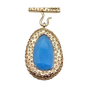 copper oval pendant pave blue Cat Eye Crystal, gold plated, approx 30-45mm, 20-27mm