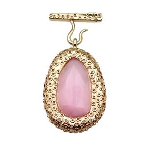 copper oval pendant pave pink Cat Eye Crystal, gold plated, approx 30-45mm, 20-27mm