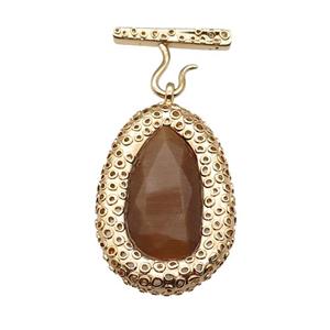copper oval pendant pave coffee Cat Eye Crystal, gold plated, approx 30-45mm, 20-27mm