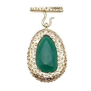 copper oval pendant pave green Cat Eye Crystal, gold plated, approx 30-45mm, 20-27mm